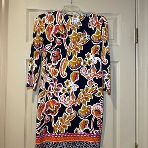 JM Collection Navy and Multicolor Floral V-Neck Dress, Size‎ 4P